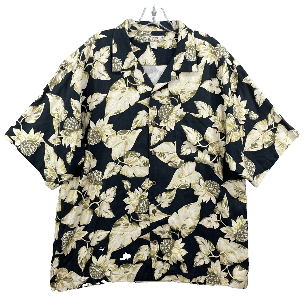 Vintage Tommy Bahama 100% Silk Hawaiian Shirt Men XL Palm Relaxed 90s Coastal